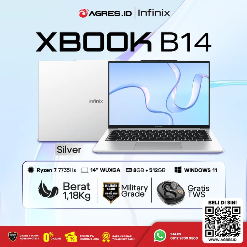 INFINIX XBOOK B14 RYZEN 7 7735HS 8GB 512GB W11 14.0WUXGA IPS SLV
