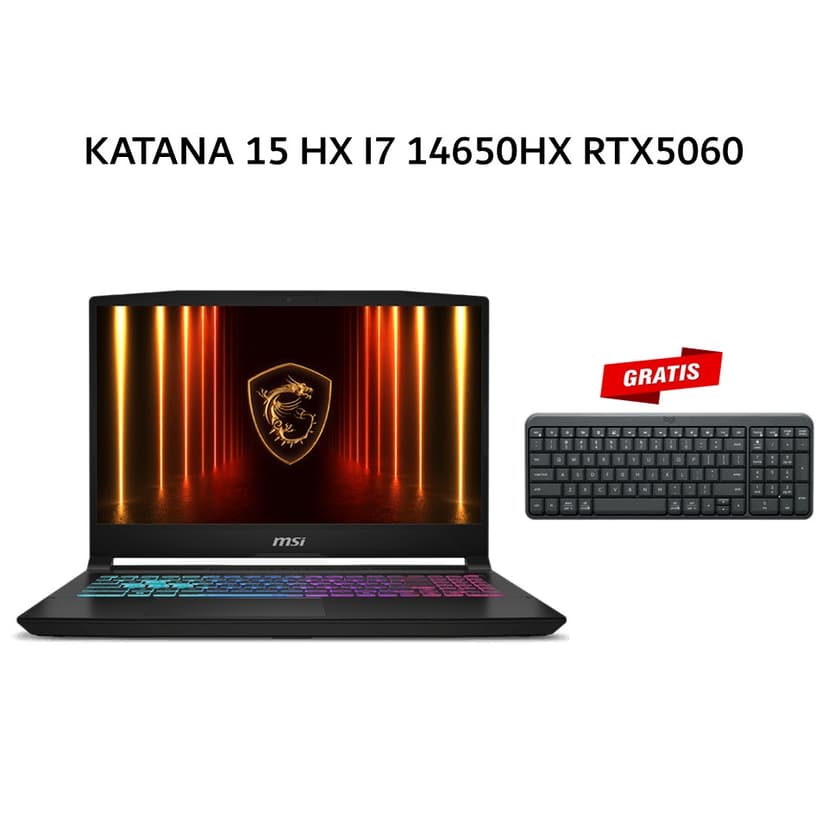 MSI KATANA 15 HX I7 14650HX RTX5060 8GB/ 16GB 512GB W11+OHS 15.6QHD 165HZ 100DCIP3 4ZRGB 2Y+ADP BLK -B14WFK.092
