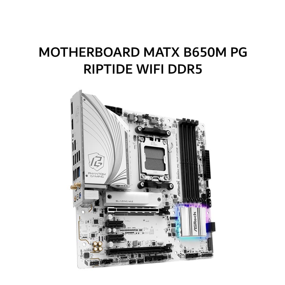 ASROCK MOTHERBOARD MATX B650M PG RIPTIDE WIFI DDR5 AM5 /AMD WHITE 3Y