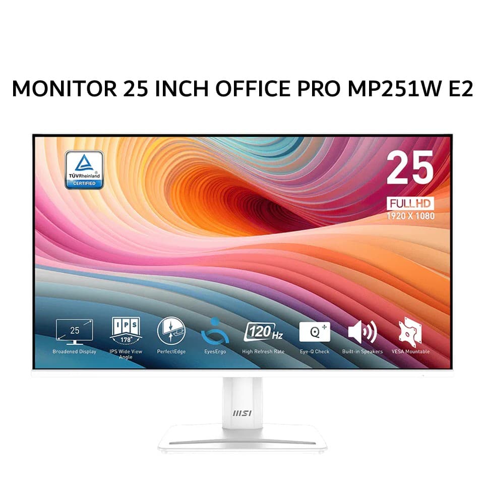 MSI MONITOR 25 INCH OFFICE PRO MP251W E2 IPS FHD 1080P 1MS 120HZ SPEAKER WHITE 3Y