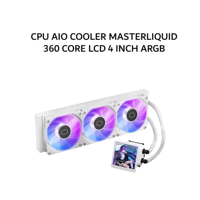 COOLER MASTER CPU AIO COOLER MASTERLIQUID 360 CORE LCD 4 INCH ARGB (360MM RADIATOR + 3X 120MM ARGB FANS + 4 INCH LCD DISPLAY) WHITE 5Y