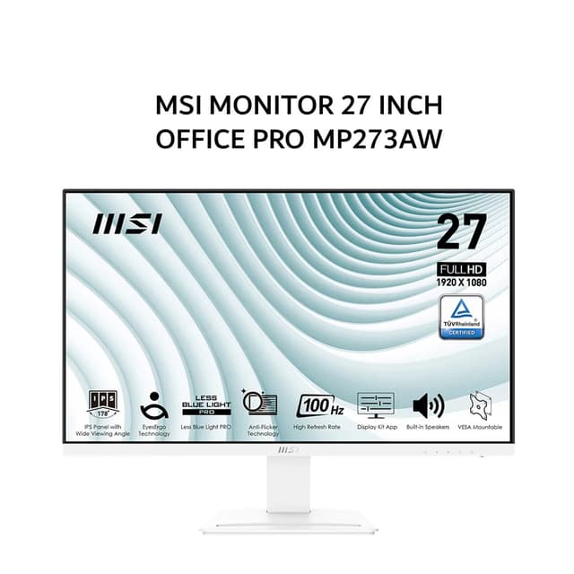 MSI MONITOR 27 INCH OFFICE PRO MP273AW IPS FHD 1080P 1MS 100HZ SPEAKER WHITE 3Y