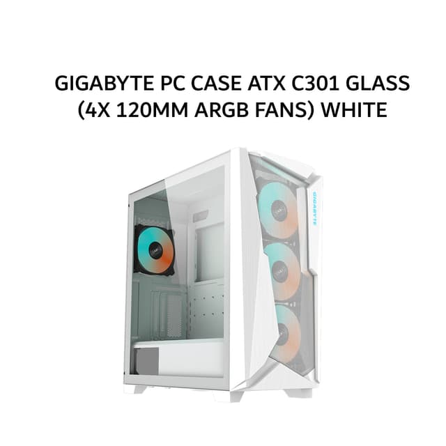 GIGABYTE PC CASE ATX C301 GLASS (4X 120MM ARGB FANS) WHITE 2Y