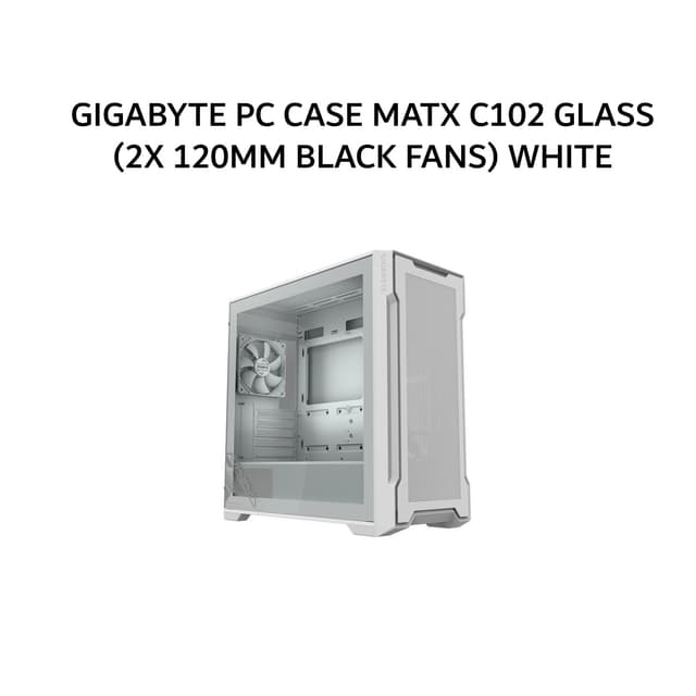 GIGABYTE PC CASE MATX C102 GLASS (2X 120MM BLACK FANS) WHITE 2Y