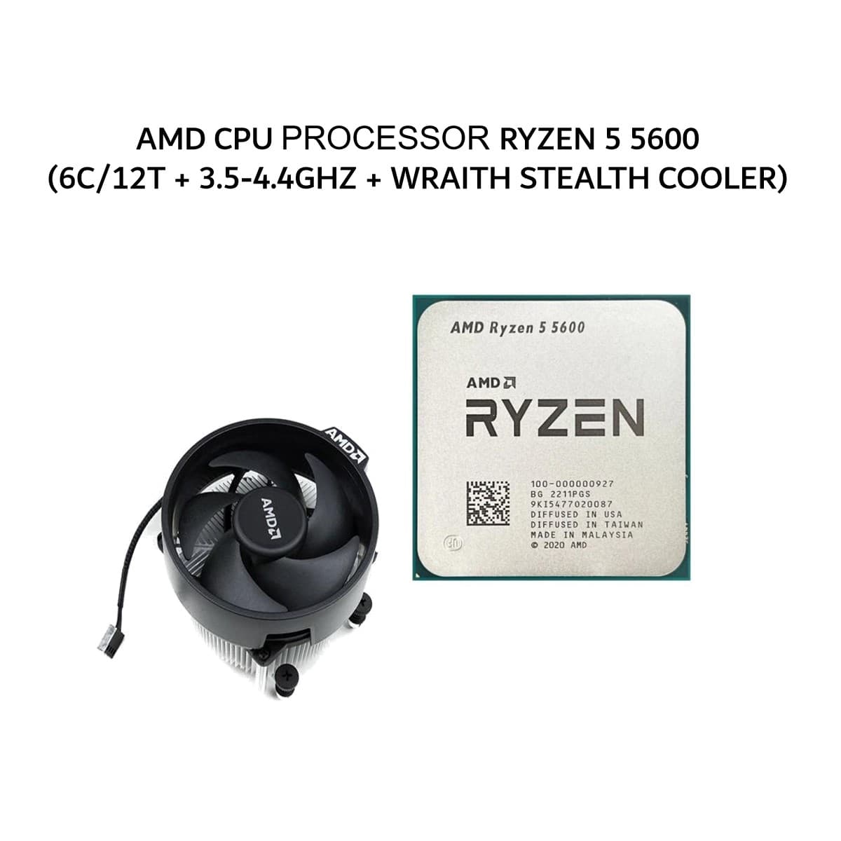 AMD CPU PROCESSOR RYZEN 5 5600 (6C/12T + 3.5-4.4GHZ + WRAITH STEALTH COOLER) 32MB CACHE TDP 65W AM4 3Y