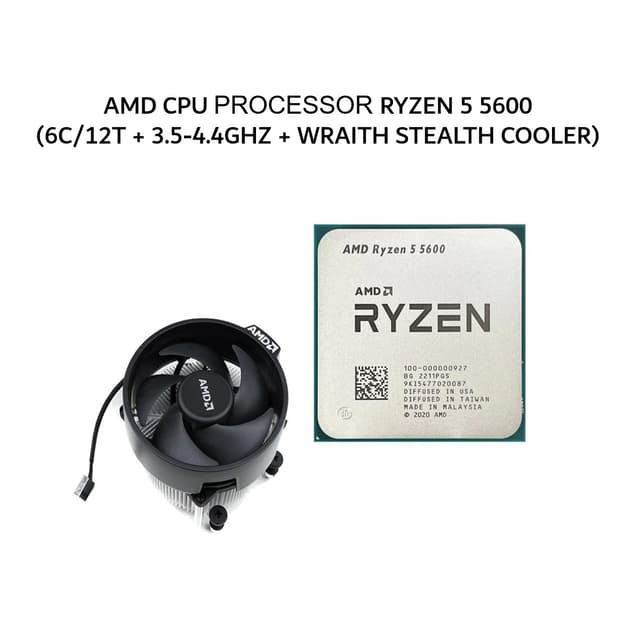 AMD CPU PROCESSOR RYZEN 5 5600 (6C/12T + 3.5-4.4GHZ + WRAITH STEALTH COOLER) 32MB CACHE TDP 65W AM4 3Y