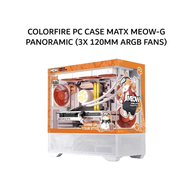 COLORFIRE PC CASE MATX MEOW-G PANORAMIC (3X 120MM ARGB FANS)