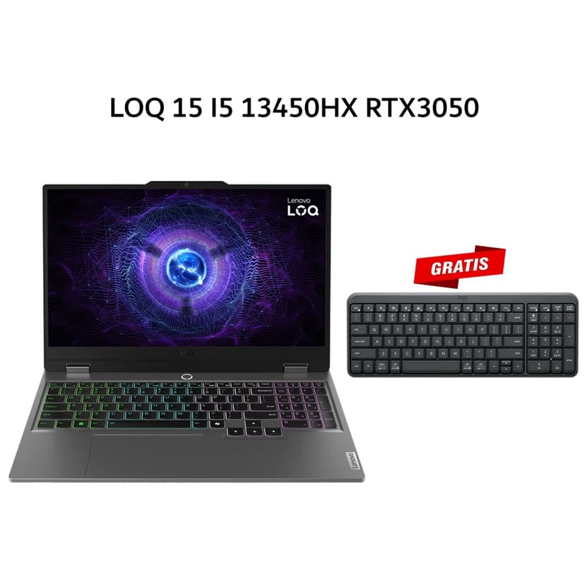 LENOVO LOQ 15 I5 13450HX RTX3050 6GB/ 16GB 512GB W11+OHS+M365B 15.6FHD 144HZ 100SRGB 4ZRGB 2Y PREM+2ADP GRY -ASID