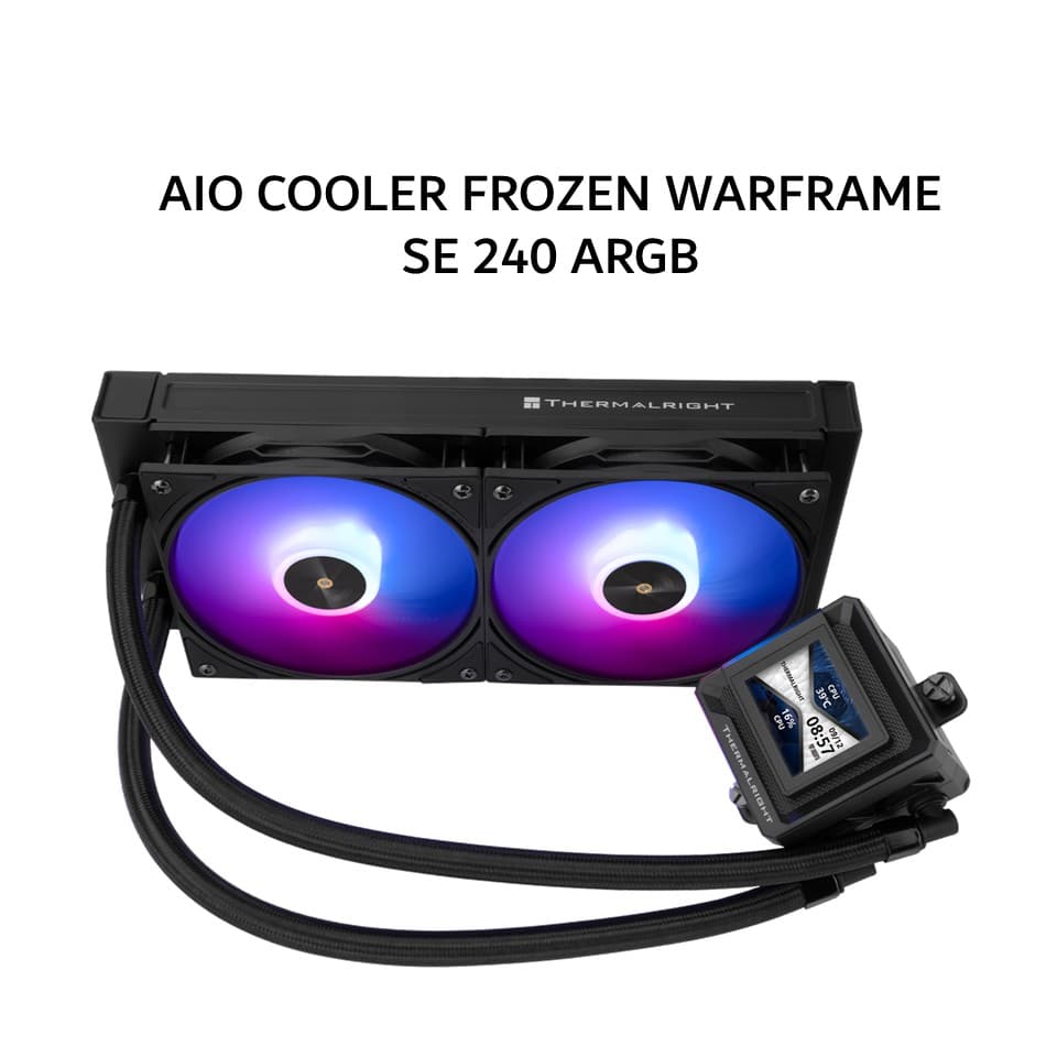 THERMALRIGHT CPU AIO COOLER FROZEN WARFRAME SE 240 ARGB (240MM RADIATOR + 2X 120MM ARGB FANS + 2 INCH LCD DISPLAY) BLACK 5Y