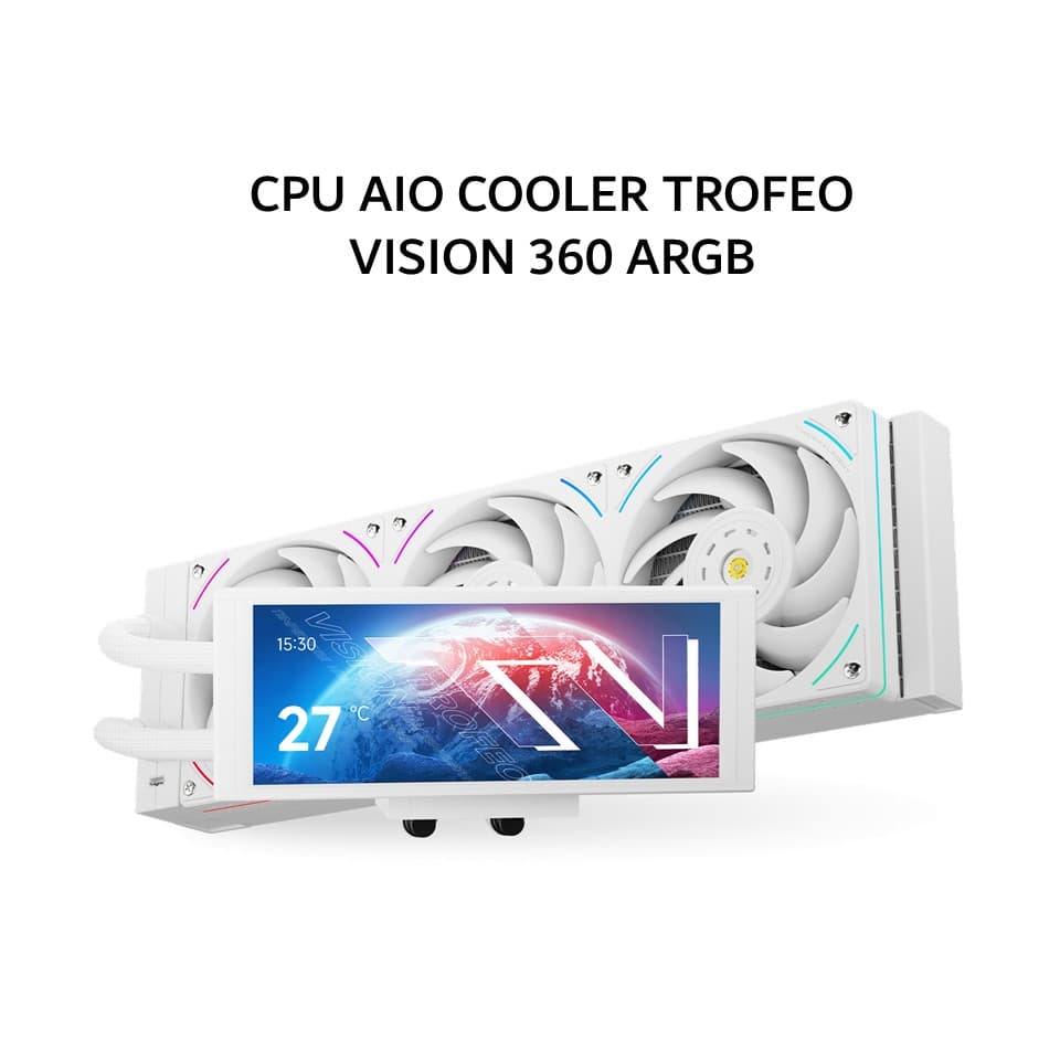 THERMALRIGHT CPU AIO COOLER TROFEO VISION 360 ARGB (360MM RADIATOR + 3X 120MM ARGB FANS + 6.86 INCH LCD DISPLAY) WHITE 6Y