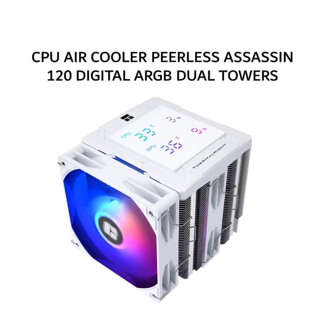 THERMALRIGHT CPU AIR COOLER PEERLESS ASSASSIN 120 DIGITAL ARGB DUAL TOWERS (2X 120MM ARGB FAN + 6X HEATPIPES + DIGITAL DISPLAY) WHITE 1Y