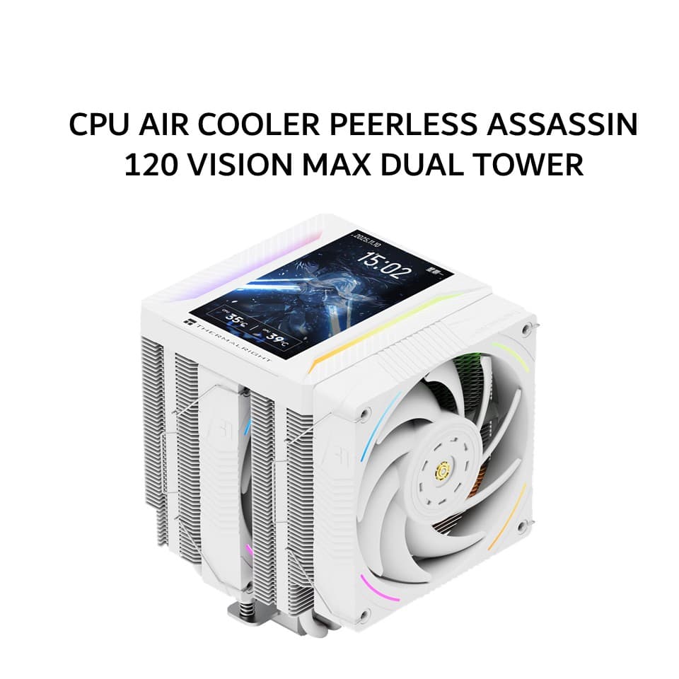 THERMALRIGHT CPU AIR COOLER PEERLESS ASSASSIN 120 VISION MAX DUAL TOWER (2X 120MM ARGB FAN + 6X HEATPIPES + LCD 5 INCH DISPLAY) WHITE 1Y