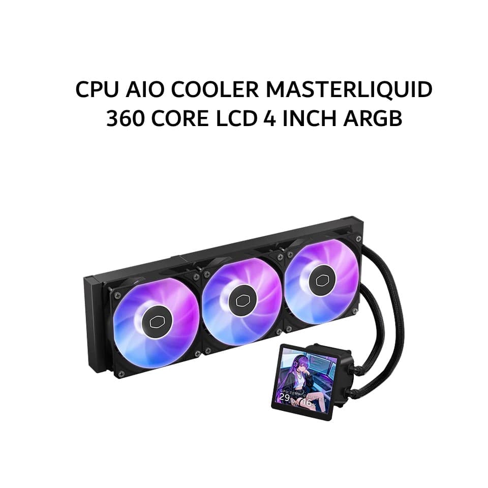 COOLER MASTER CPU AIO COOLER MASTERLIQUID 360 CORE LCD 4 INCH ARGB (360MM RADIATOR + 3X 120MM ARGB FANS + 4 INCH LCD DISPLAY) BLACK 5Y