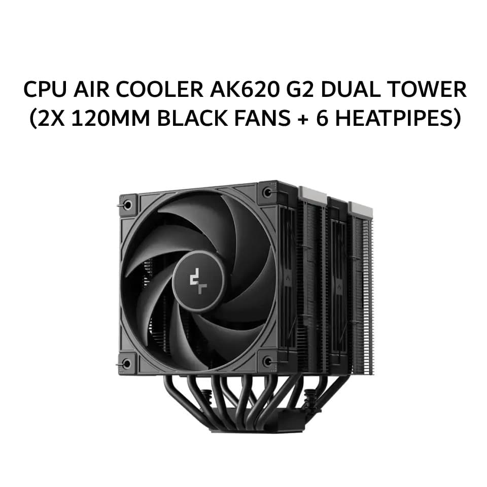 DEEPCOOL CPU AIR COOLER AK620 G2 DUAL TOWER (2X 120MM BLACK FANS + 6 HEATPIPES) BLACK 3Y